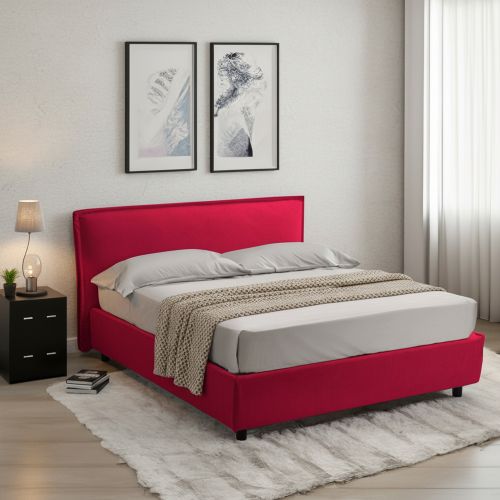 Letto Alla Francese Rosso Sfoderabile Contenitore, Dimensione Materasso 120x200 cm Made in Italy - Brosso