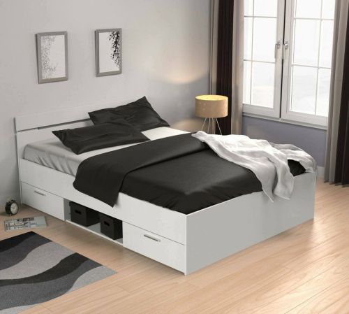 Letto alla francese Var, Sommier per camera da letto, Giroletto per stanza, Struttura porta materasso, 200x140 h74 cm, Bianco opaco