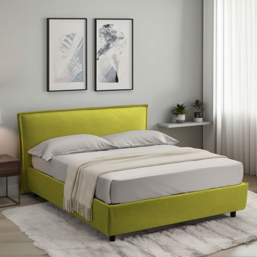 Letto Alla Francese Verde Materasso Incluso Sfoderabile, Contenitore Made in Italy - Brienza