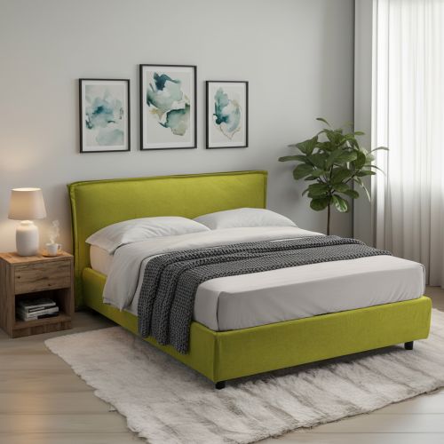 Letto Alla Francese Verde Materasso Incluso Sfoderabile, Contenitore Made in Italy - Broni
