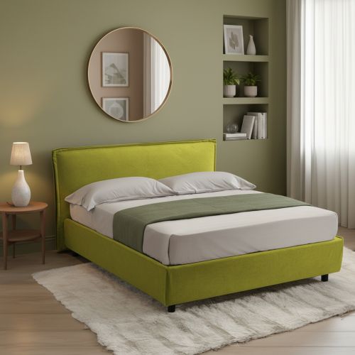 Letto Alla Francese Verde Sfoderabile Contenitore, Dimensione Materasso 120x190 cm Made in Italy - Bronte