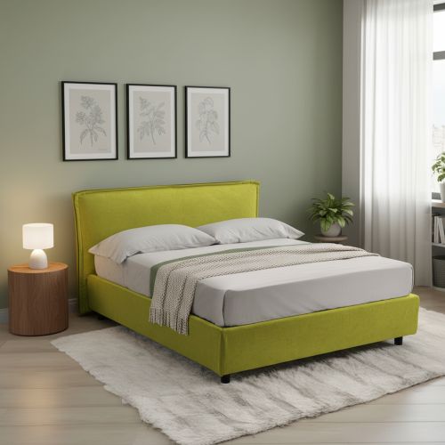 Letto Alla Francese Verde Sfoderabile Contenitore, Dimensione Materasso 120x200 cm Made in Italy - Brosso