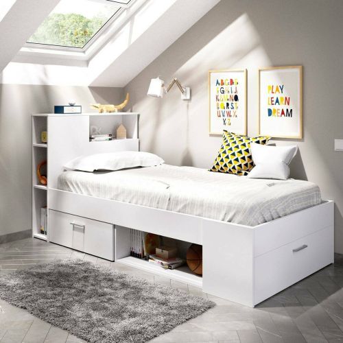 Letto bambini cassetti e scaffale 218x99cm bianco - Adrielle