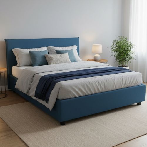Letto francese con testiera blu 155x215cm - Alvacus