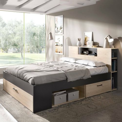 Letto francese elegante antracite e rovere 218x149cm - Conching