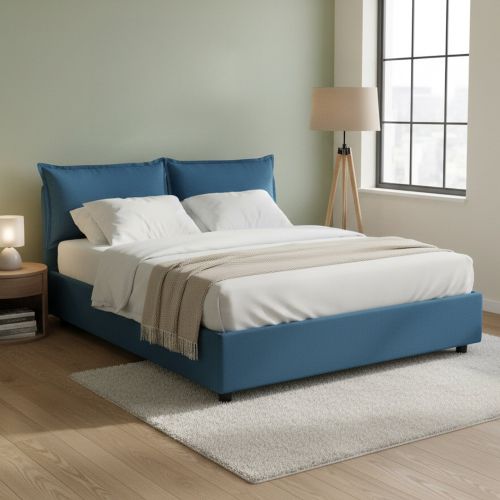 Letto francese imbottito blu 155x205cm - Askari