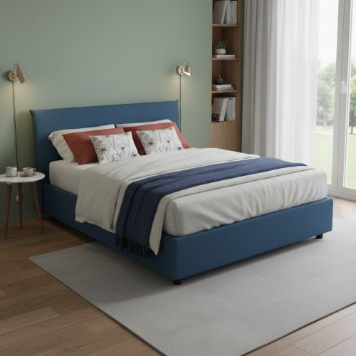 Letto francese imbottito blu 155x215cm - Aros