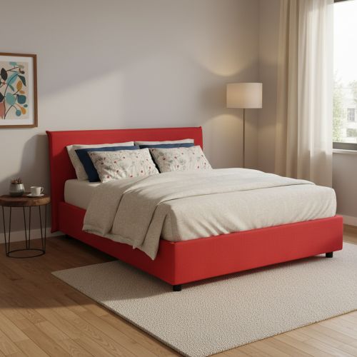 Letto francese imbottito rosso 155x205cm - Alion