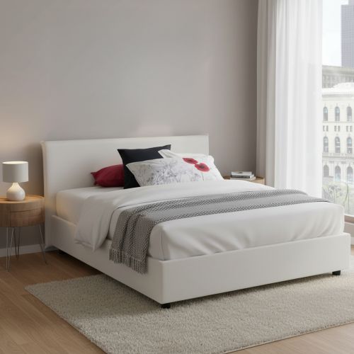 Letto francese in ecopelle bianco 155x205cm - Argain