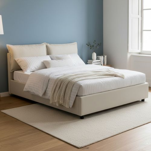 Letto francese in tessuto beige 155x215cm - Agalo