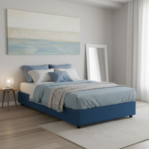 Letto francese in tessuto blu 155x205cm - Attilino
