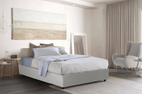 Letto matrimoniale Alessia, Letto contenitore con rivestimento in ecopelle, 100% Made in Italy, Apertura frontale, con materasso Cm 140x200 incluso, Bianco