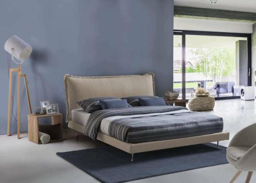 Letto matrimoniale Anika, Letto fisso con rivestimento e testata in tessuto, 100% Made in Italy, Apertura frontale, adatto per materasso Cm 160x190, Beige