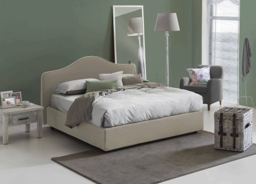 Letto matrimoniale Annunziata, Letto contenitore con rivestimento in tessuto, 100% Made in Italy, Apertura frontale, con materasso Cm 160x190 incluso, Tortora