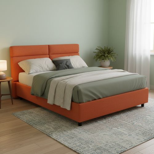 Letto Matrimoniale Arancione Materasso Incluso Sfoderabile, Contenitore Made in Italy - Asica