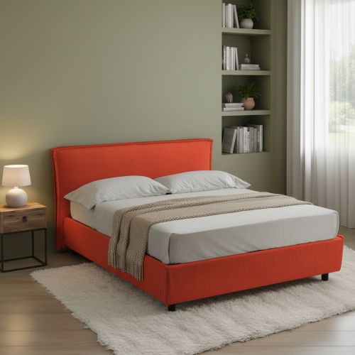 Letto Matrimoniale Arancione Materasso Incluso Sfoderabile, Contenitore Made in Italy - Bruzolo