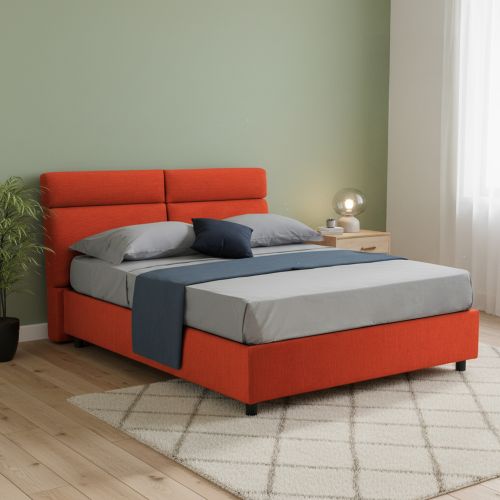 Letto Matrimoniale Arancione Sfoderabile Contenitore, Dimensione Materasso 160x190 cm Made in Italy - Alcatron