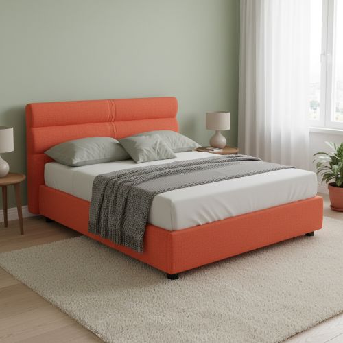 Letto Matrimoniale Arancione Sfoderabile Contenitore, Dimensione Materasso 160x190 cm Made in Italy - Brienno