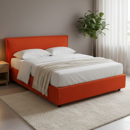 Letto Matrimoniale Arancione Sfoderabile Contenitore, Dimensione Materasso 160x190 cm Made in Italy - Brolo