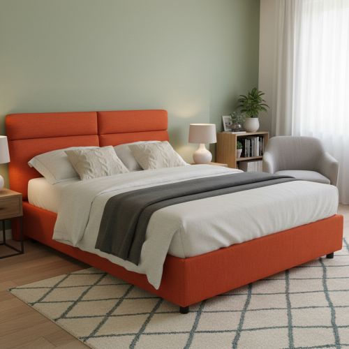 Letto Matrimoniale Arancione Sfoderabile Contenitore, Dimensione Materasso 160x200 cm Made in Italy - Ator