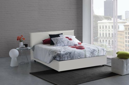 Letto matrimoniale Aurelia, Letto contenitore con rivestimento in ecopelle, 100% Made in Italy, Apertura frontale, con materasso Cm 140x190 incluso, Bianco