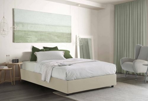 Letto matrimoniale Azzurra, Letto contenitore con rivestimento in tessuto, 100% Made in Italy, Apertura frontale, adatto per materasso Cm 140x190, Beige