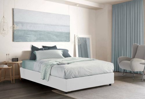 Letto matrimoniale Azzurra, Letto contenitore con rivestimento in tessuto, 100% Made in Italy, Apertura frontale, adatto per materasso Cm 140x190, Bianco