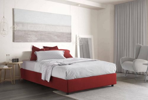 Letto matrimoniale Azzurra, Letto contenitore con rivestimento in tessuto, 100% Made in Italy, Apertura frontale, adatto per materasso Cm 140x190, Rosso