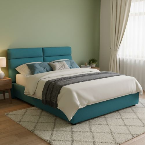 Letto Matrimoniale Azzurro Materasso Incluso Sfoderabile, Contenitore Made in Italy - Asica