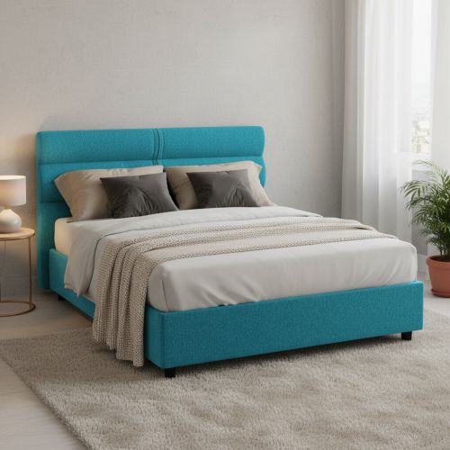 Letto Matrimoniale Azzurro Materasso Incluso Sfoderabile, Contenitore Made in Italy - Bedero