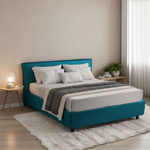 Letto Matrimoniale Azzurro Materasso Incluso Sfoderabile, Contenitore Made in Italy - Bruzolo