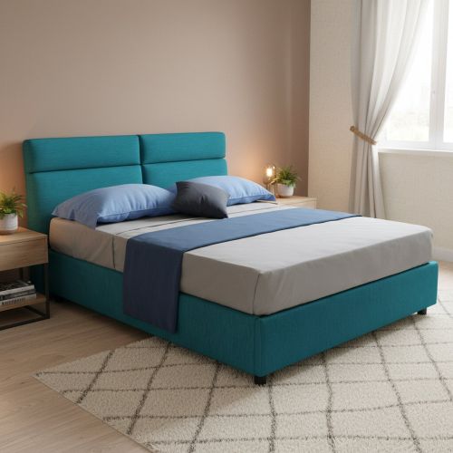 Letto Matrimoniale Azzurro Sfoderabile Contenitore, Dimensione Materasso 160x190 cm Made in Italy - Alcatron