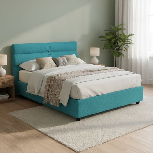 Letto Matrimoniale Azzurro Sfoderabile Contenitore, Dimensione Materasso 160x200 cm Made in Italy - Briaglia