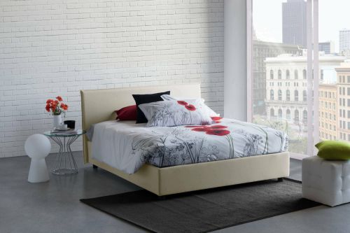 Letto matrimoniale Beata, Letto contenitore con rivestimento in tessuto, 100% Made in Italy, Apertura frontale, con materasso Cm 140x190 incluso, Beige
