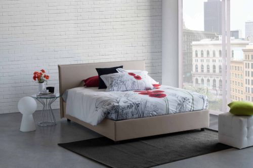 Letto matrimoniale Beata, Letto contenitore con rivestimento in tessuto, 100% Made in Italy, Apertura frontale, con materasso Cm 140x190 incluso, Tortora