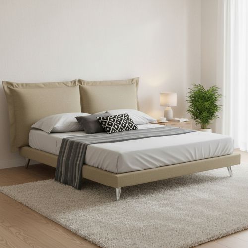 Letto matrimoniale beige 180x220cm imbottito - Anatoly