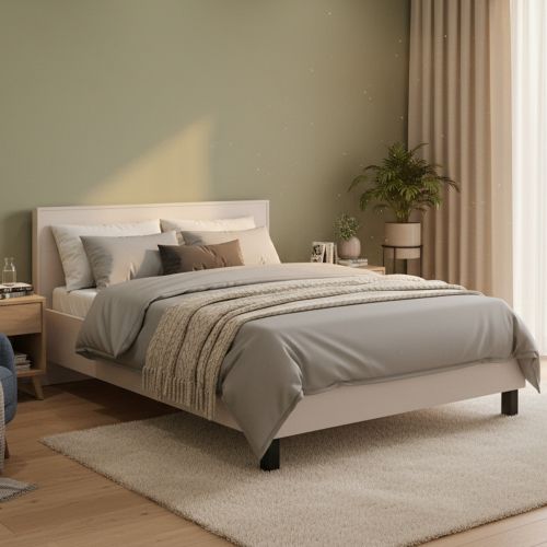 Letto Matrimoniale Beige Dimensione Materasso 160x200 cm Testiera Dettaglio Geometrico, Peso Supportato 200 kg - Coazze