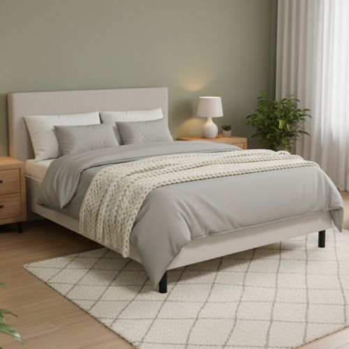 Letto Matrimoniale Beige Grigio Tortora Dimensione Materasso 180x200 cm Imbottito, Testiera Imbottita - Pavarolo