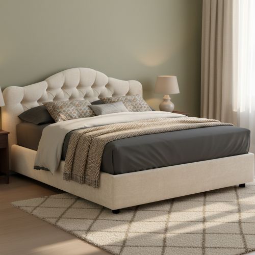Letto Matrimoniale Beige Materasso Incluso Sfoderabile, Contenitore Made in Italy - Alfer