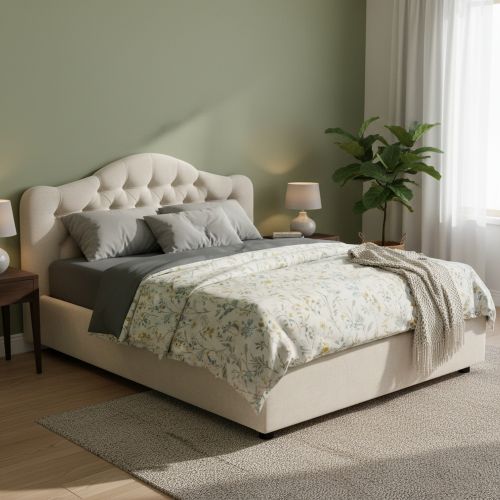 Letto Matrimoniale Beige Materasso Incluso Sfoderabile, Contenitore Made in Italy - Allik