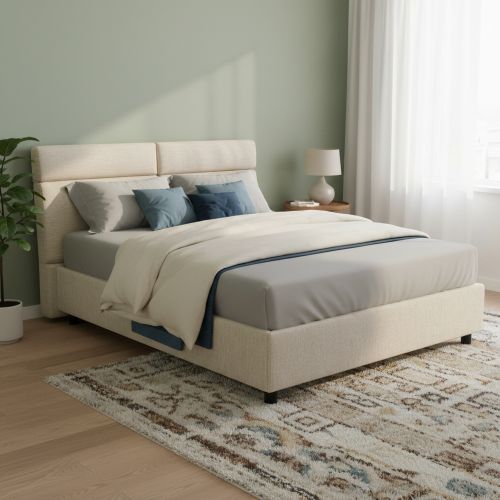 Letto Matrimoniale Beige Materasso Incluso Sfoderabile, Contenitore Made in Italy - Asica