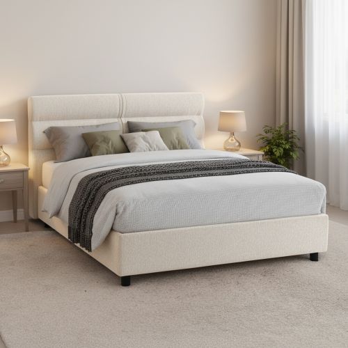 Letto Matrimoniale Beige Materasso Incluso Sfoderabile, Contenitore Made in Italy - Bedero