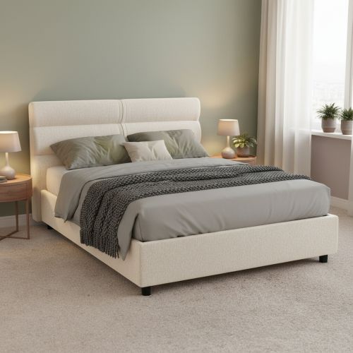Letto Matrimoniale Beige Materasso Incluso Sfoderabile, Contenitore Made in Italy - Briatico