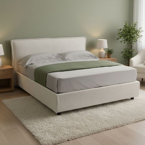Letto Matrimoniale Beige Materasso Incluso Sfoderabile, Contenitore Made in Italy - Brunate
