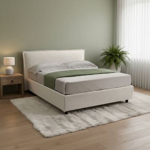 Letto Matrimoniale Beige Materasso Incluso Sfoderabile, Contenitore Made in Italy - Bruzolo