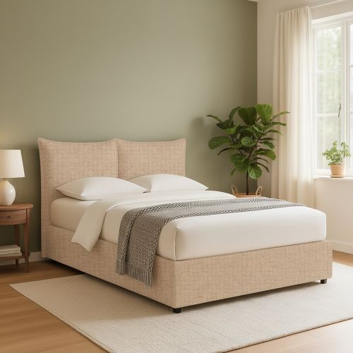Letto Matrimoniale Beige Sfoderabile Contenitore, Dimensione Materasso 160x190 cm - Calcio