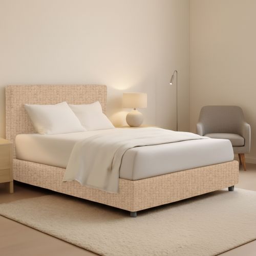 Letto Matrimoniale Beige Sfoderabile Contenitore, Dimensione Materasso 160x190 cm - Fasanella