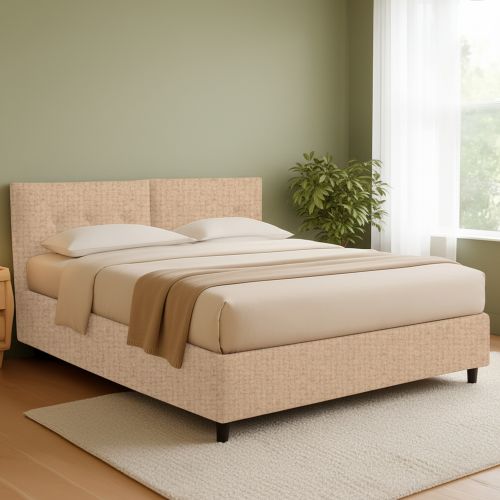 Letto Matrimoniale Beige Sfoderabile Contenitore, Dimensione Materasso 160x190 cm - Levice