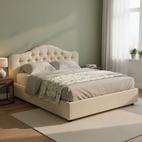 Letto Matrimoniale Beige Sfoderabile Contenitore, Dimensione Materasso 160x190 cm Made in Italy - Arex
