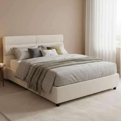 Letto Matrimoniale Beige Sfoderabile Contenitore, Dimensione Materasso 160x190 cm Made in Italy - Brienno